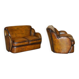 Art Deco canapés by Harry & Lou Epstein, hand-dyed leather.