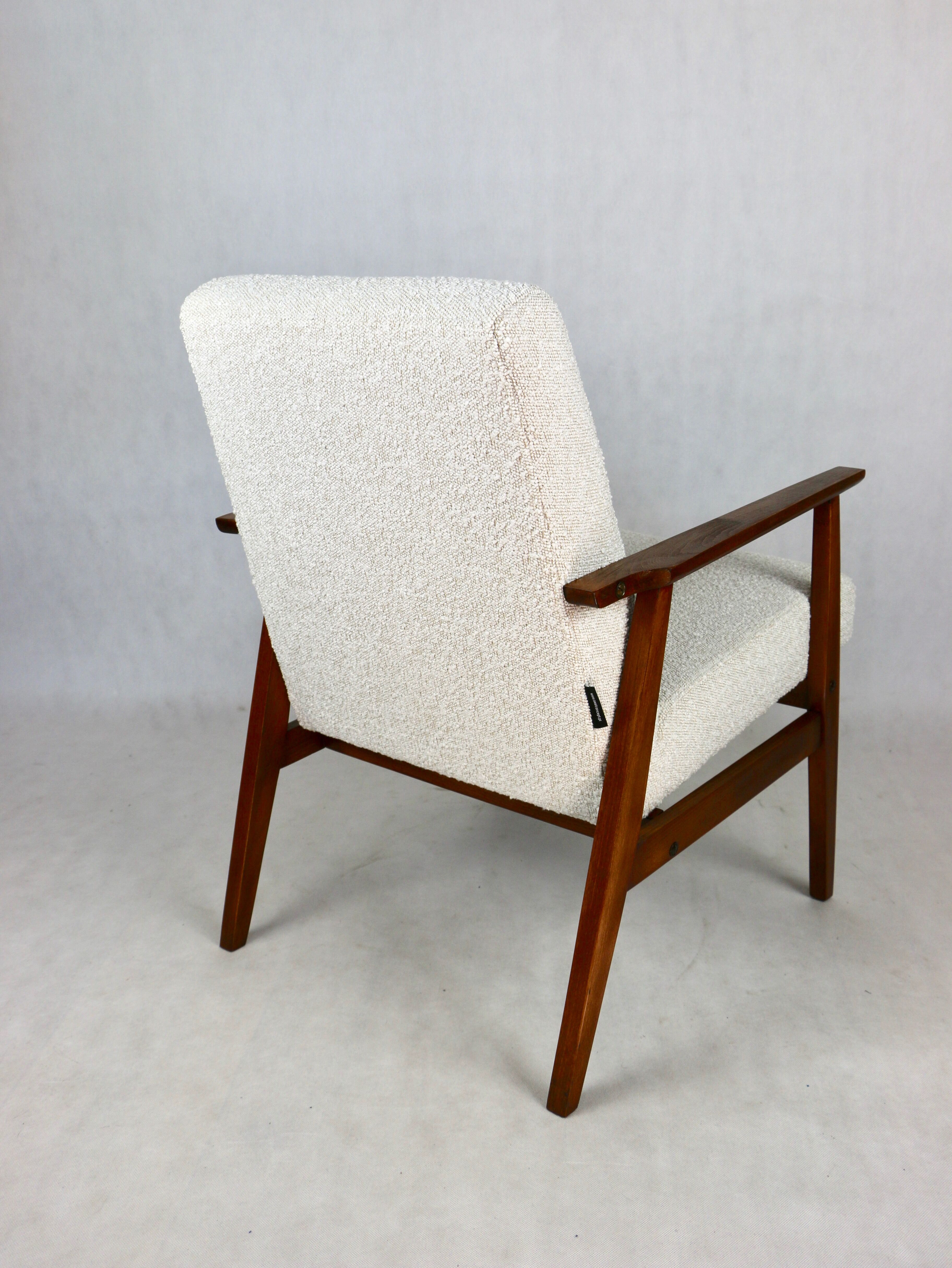 Fauteuil boucle ivoire blanc vintage, années 1970