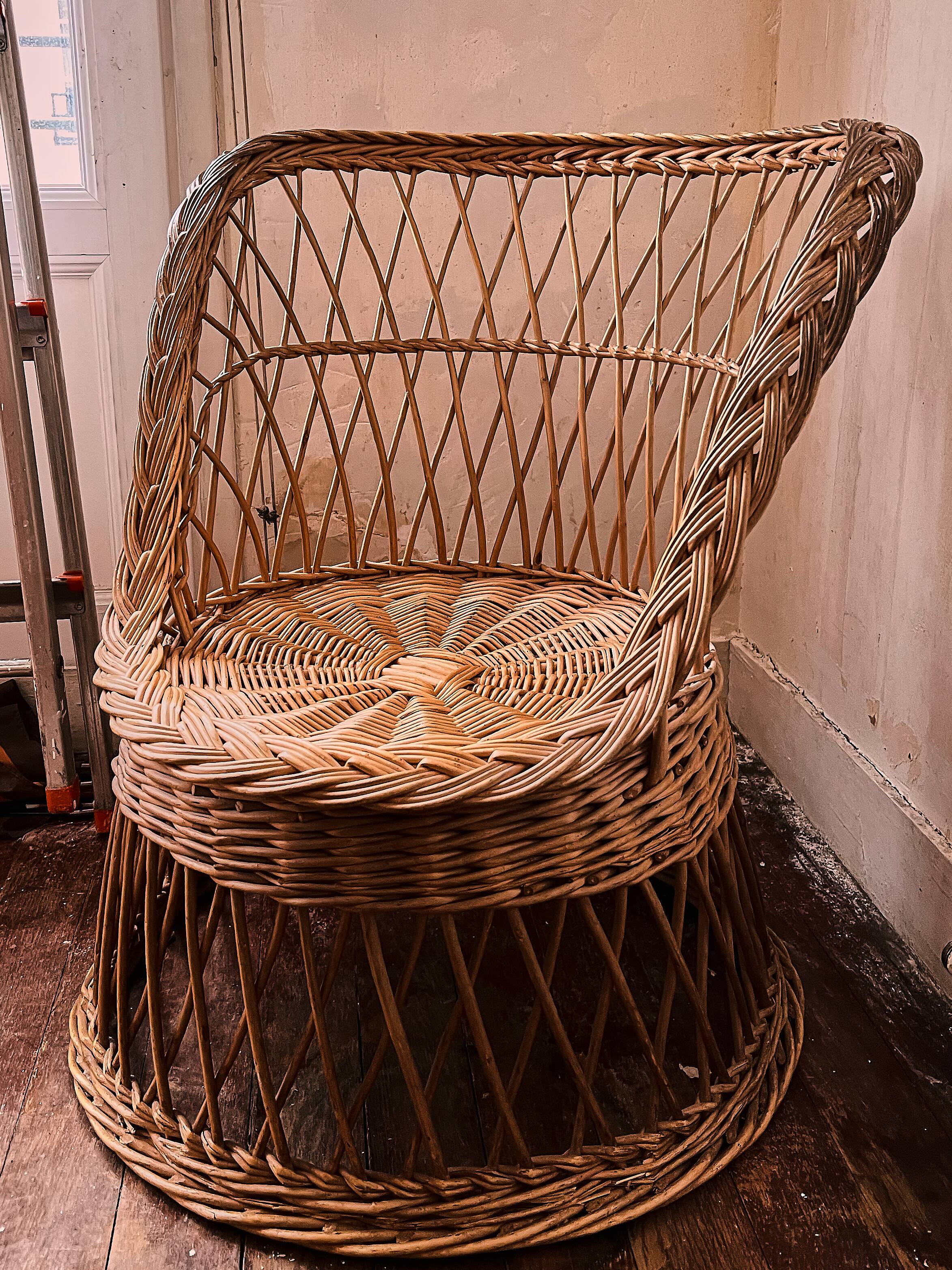 Old Emmanuelle Style Rattan Armchair Late 19th Century