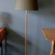 Danish teak floor lamp with brass tripod foot, 1960s