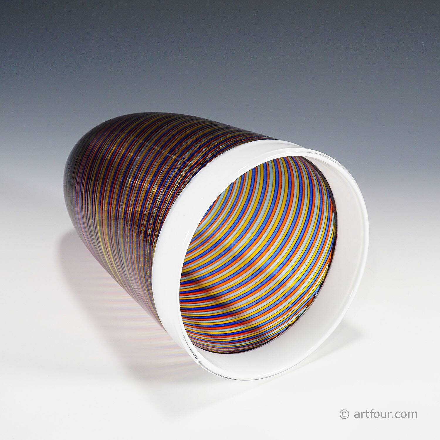 Large glass art vase filigrana Cenedese with multicoloured bands.