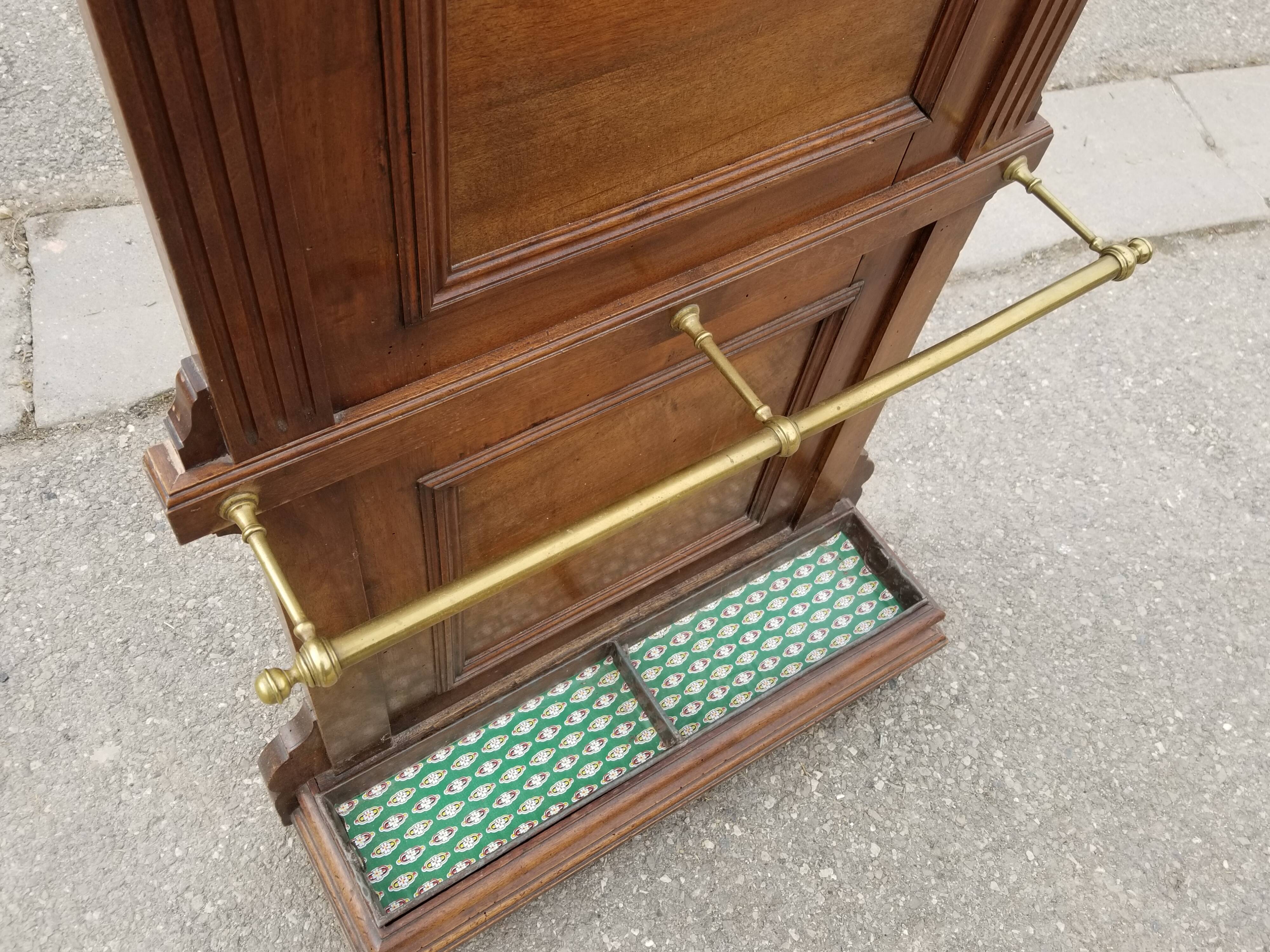 Wooden and brass wall coat rack 1940s