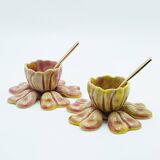 Salières fleurs en métal émaillé