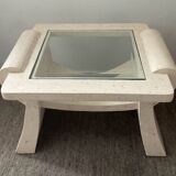 Vintage travertine and beveled glass coffee table