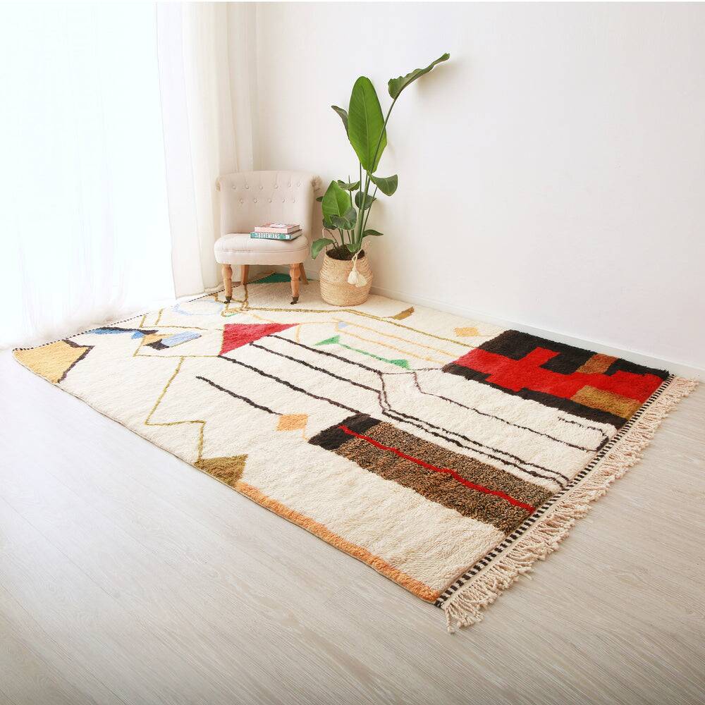 Tapis beni ouarain coloré tissé en laine naturel taille 250cmx150cm