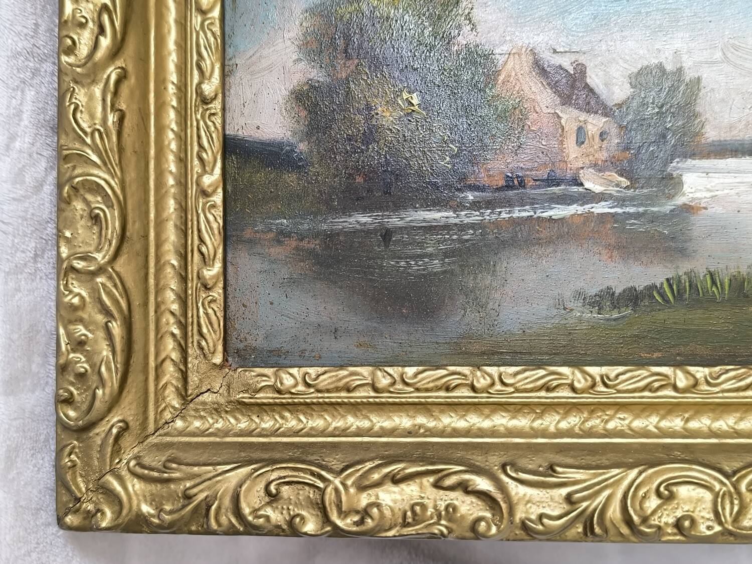 Petit tableau  – Paysage bucolique – Encadrement doré
