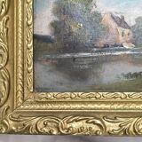 Small painting – Bucolic landscape – Gilded frame
