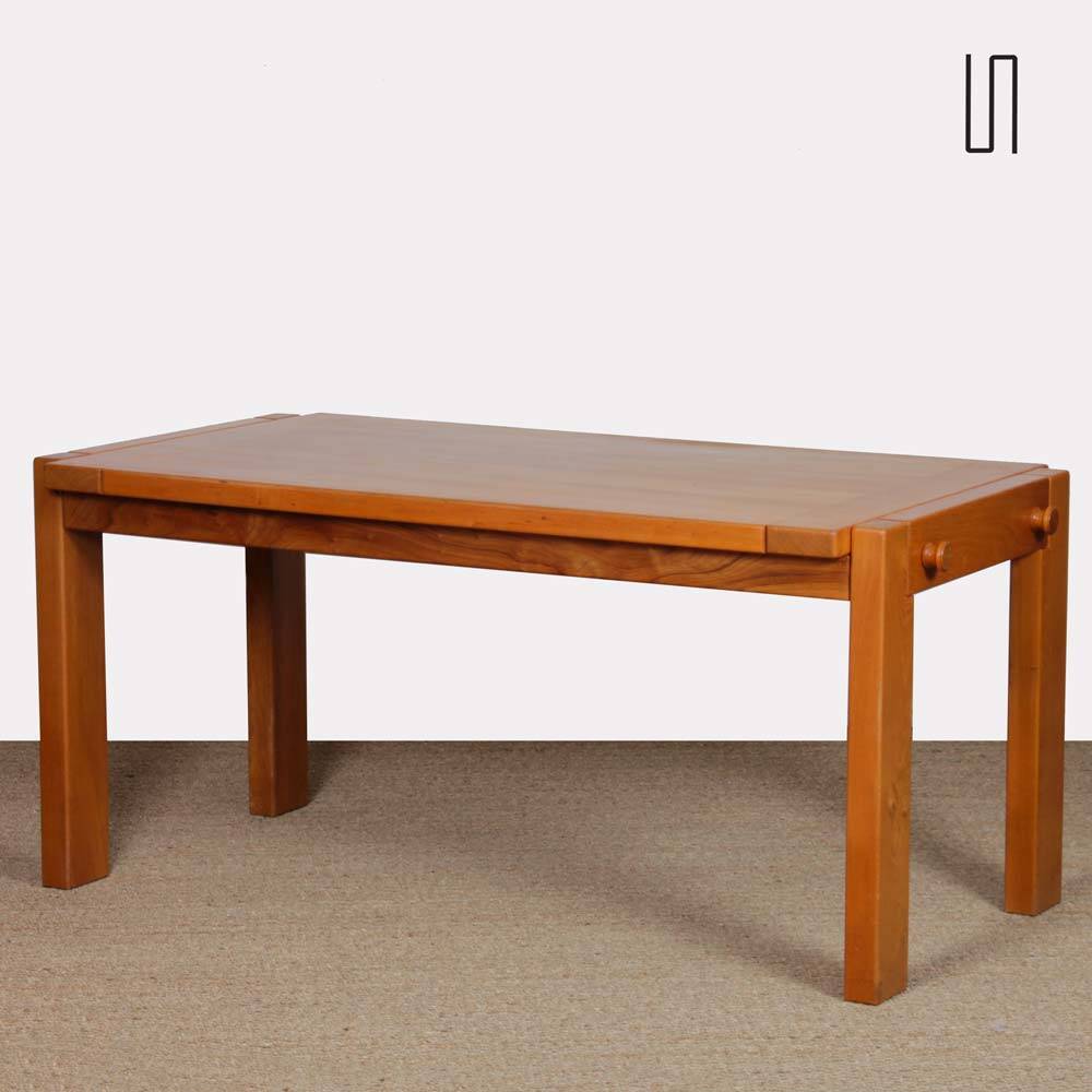 Solid elm dining table for Maison Regain, 1980