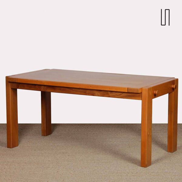 Table de repas en orme massif pour Maison Regain, 1980