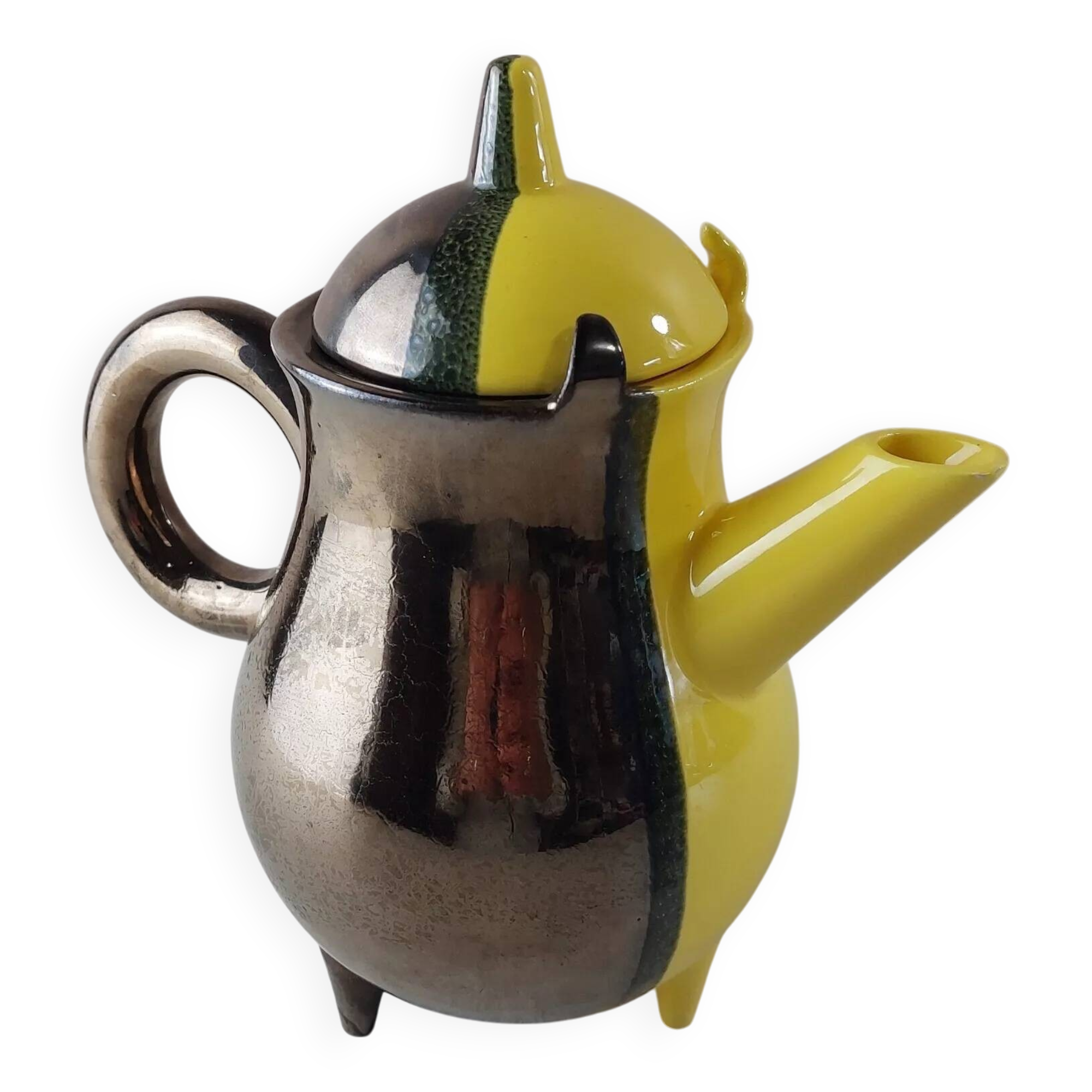 Ancienne cafetière / théière, céramique bicolore, Luc Lucchesi, de Vallauri