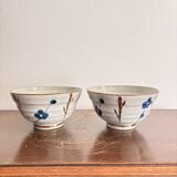 Lot 2 Tea Bowls Rice Stoneware Glazed Chawan Plum Blossom Chinese Japanese