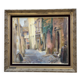 Huile sur toile : vue du vieux mans