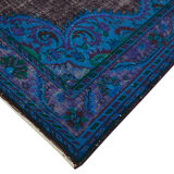 Hand-knotted carved turkish 1970s 210 cm x 325 cm blue carpet