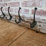 Solid teak coat hook with 4 double cast iron hooks