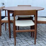 Table ronde scandinave en teck avec 4 chaises