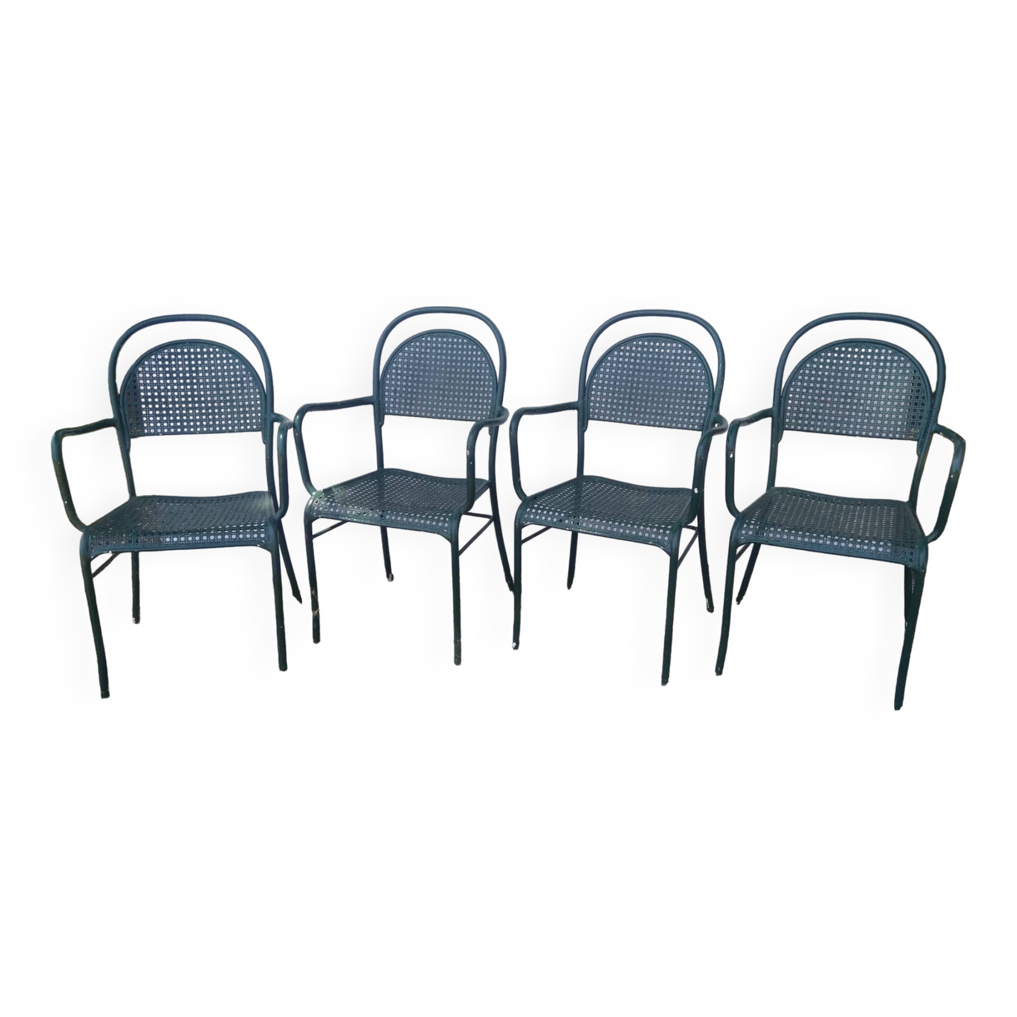 set of 4 perforated metal garden armchairs