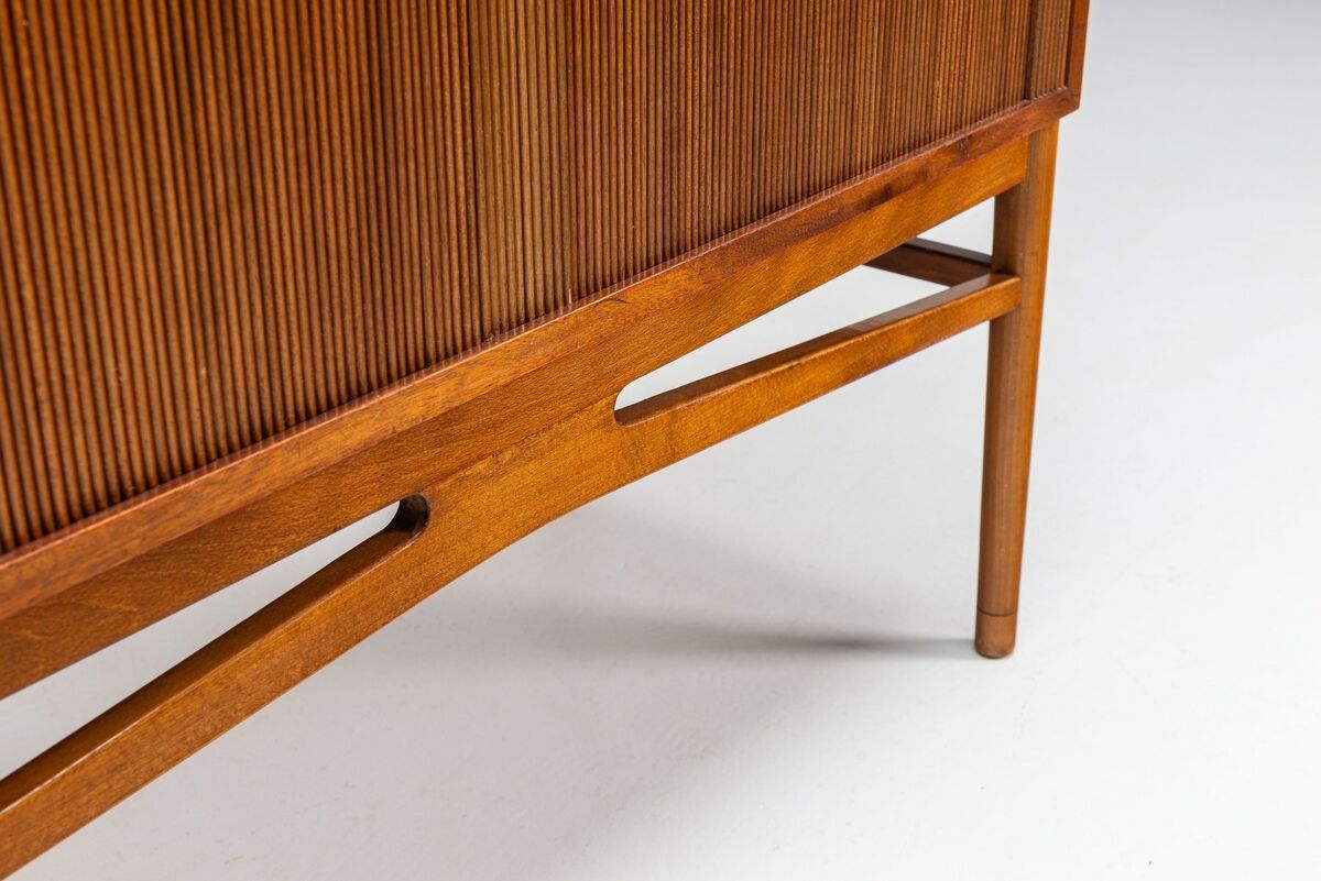 Danish high cabinet in teak with tambour doors Denmark 1960