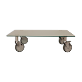 Wheeled glass coffee table