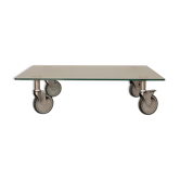 Wheeled glass coffee table