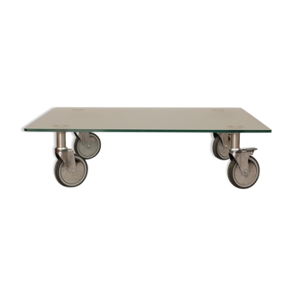 Wheeled glass coffee table