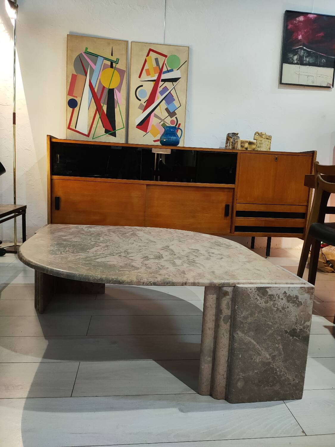 Marble coffee table, old pink water drop shape