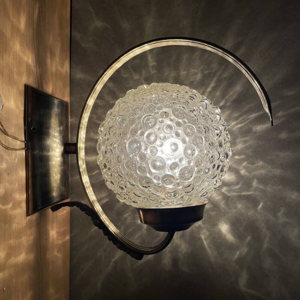 Pair of 1970s brass and glass wall sconces