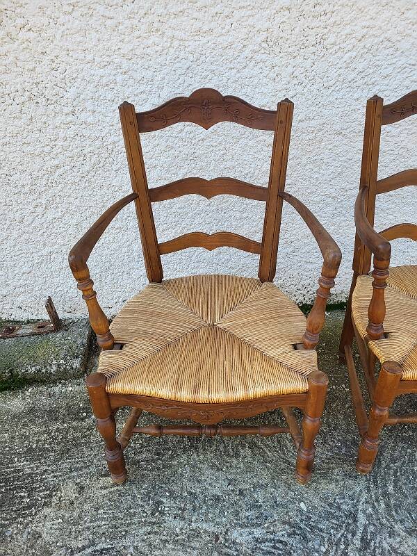 Pair of provencal straw armchairs in walnut