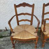 Pair of provencal straw armchairs in walnut