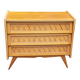 Vintage chest of drawers in light oak and rattan with tapered legs, 3 drawers from the 1950s.
