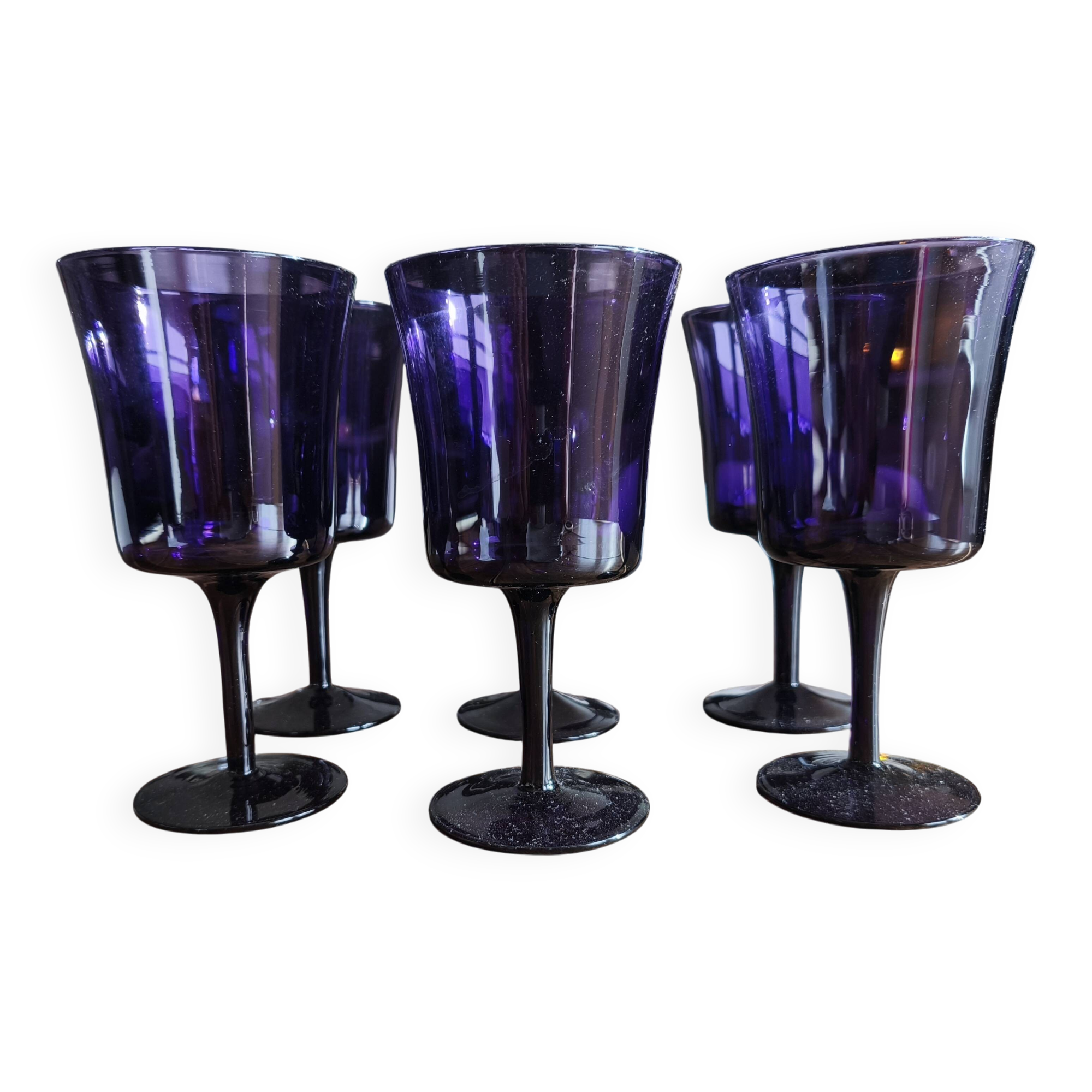Set of 6 purple glass wine glasses