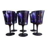 Set of 6 purple glass wine glasses