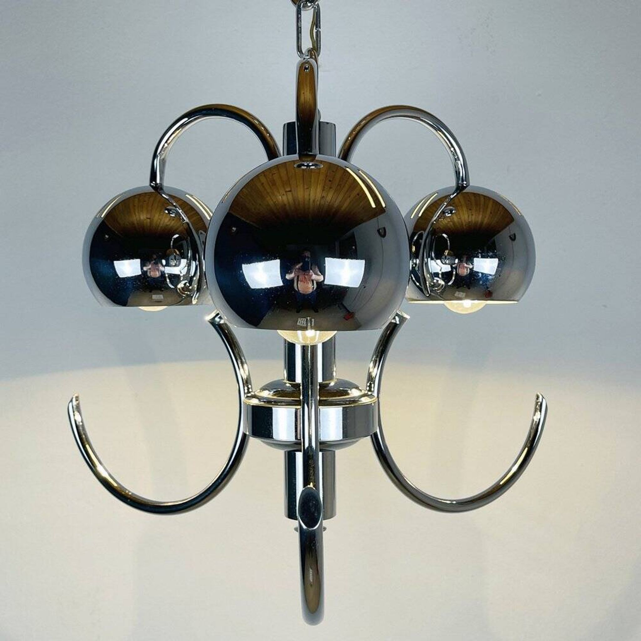 Vintage mid-century eye pendant lamp, Silver, Italy, 1970s