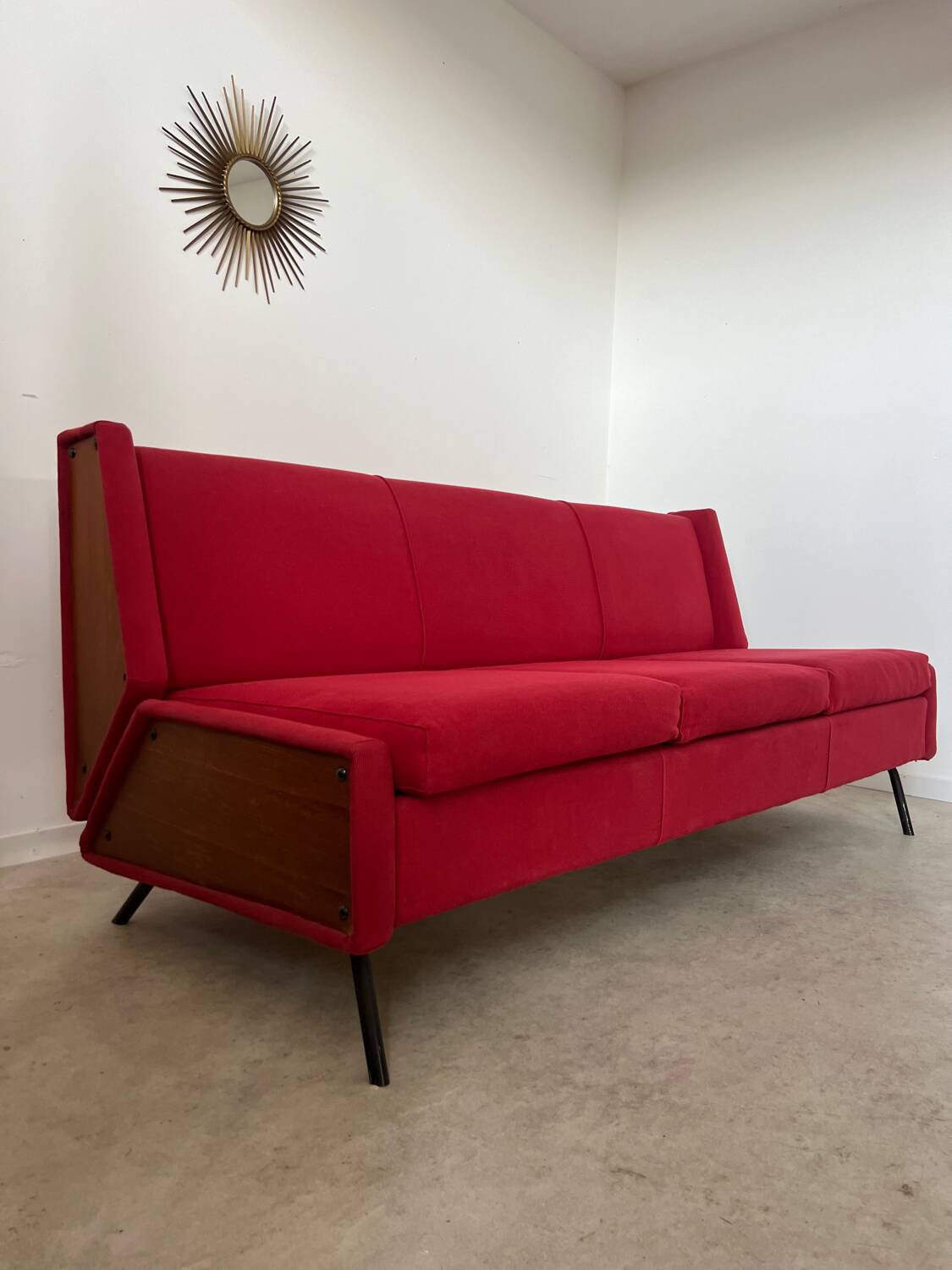 Antique Italian design fabric sofa from the 60s, vintage convertible