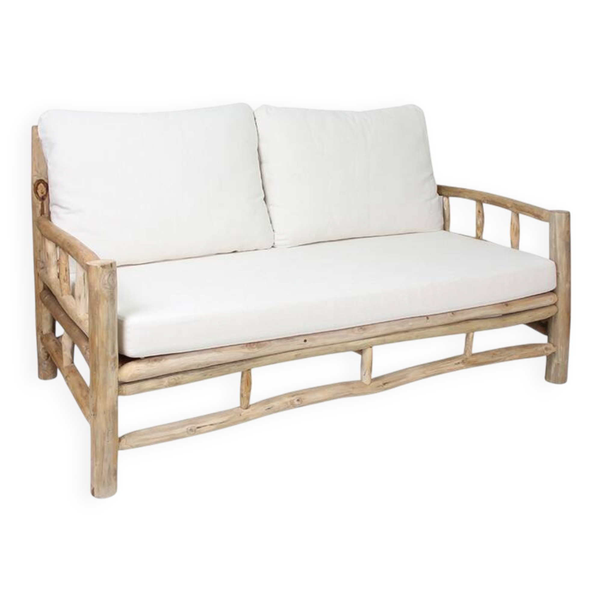 Banquette 2 places en bois avec coussins