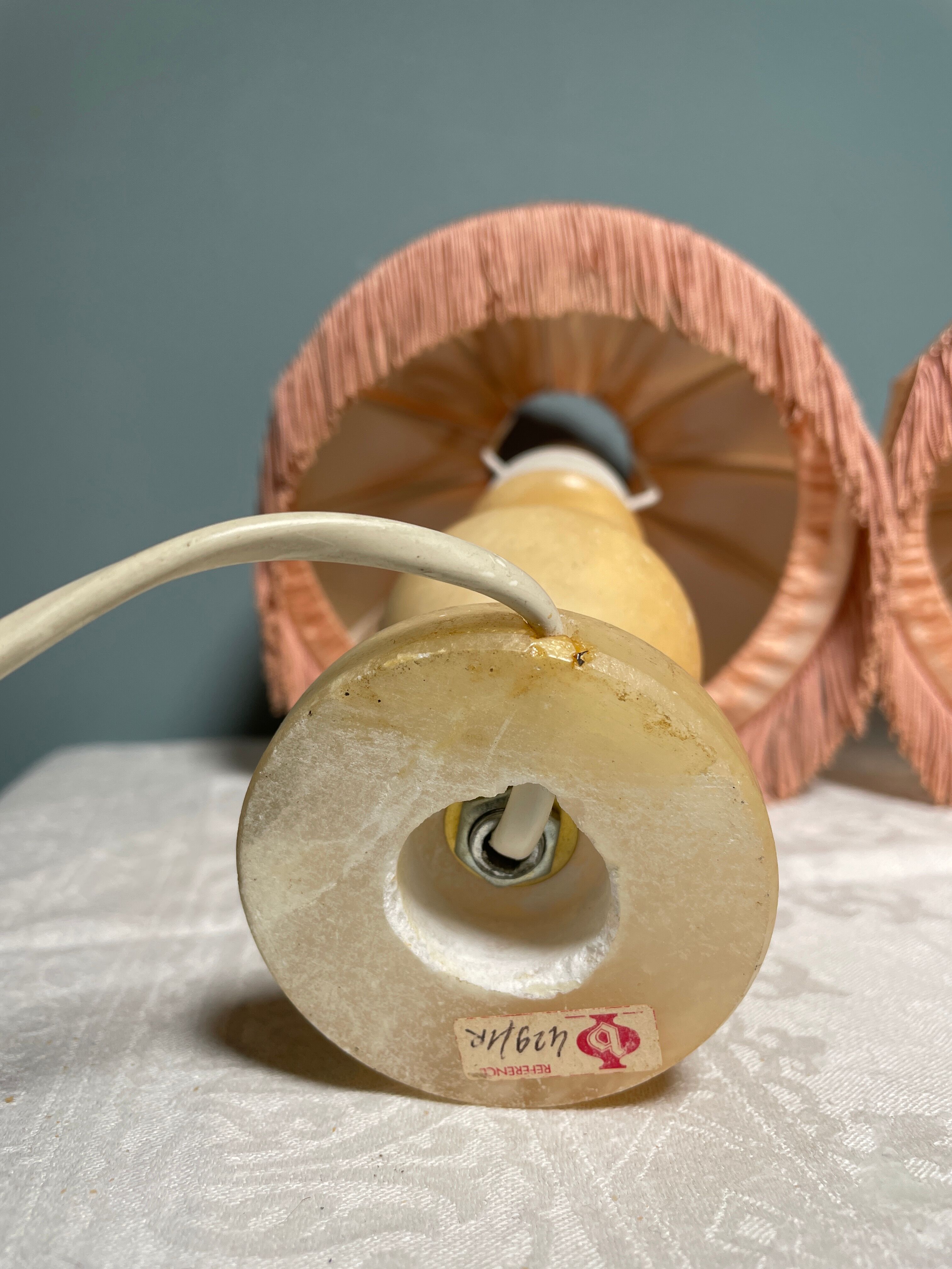 Pair of vintage bedside lamps with pink fringes