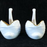Pair of salters in limoges porcelain white swans