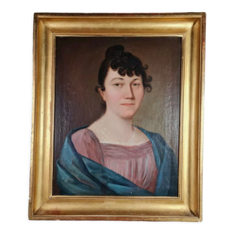 Portrait à l'huile Ecole Française début XIXe siècle d'une jeune femme  Bel état SB