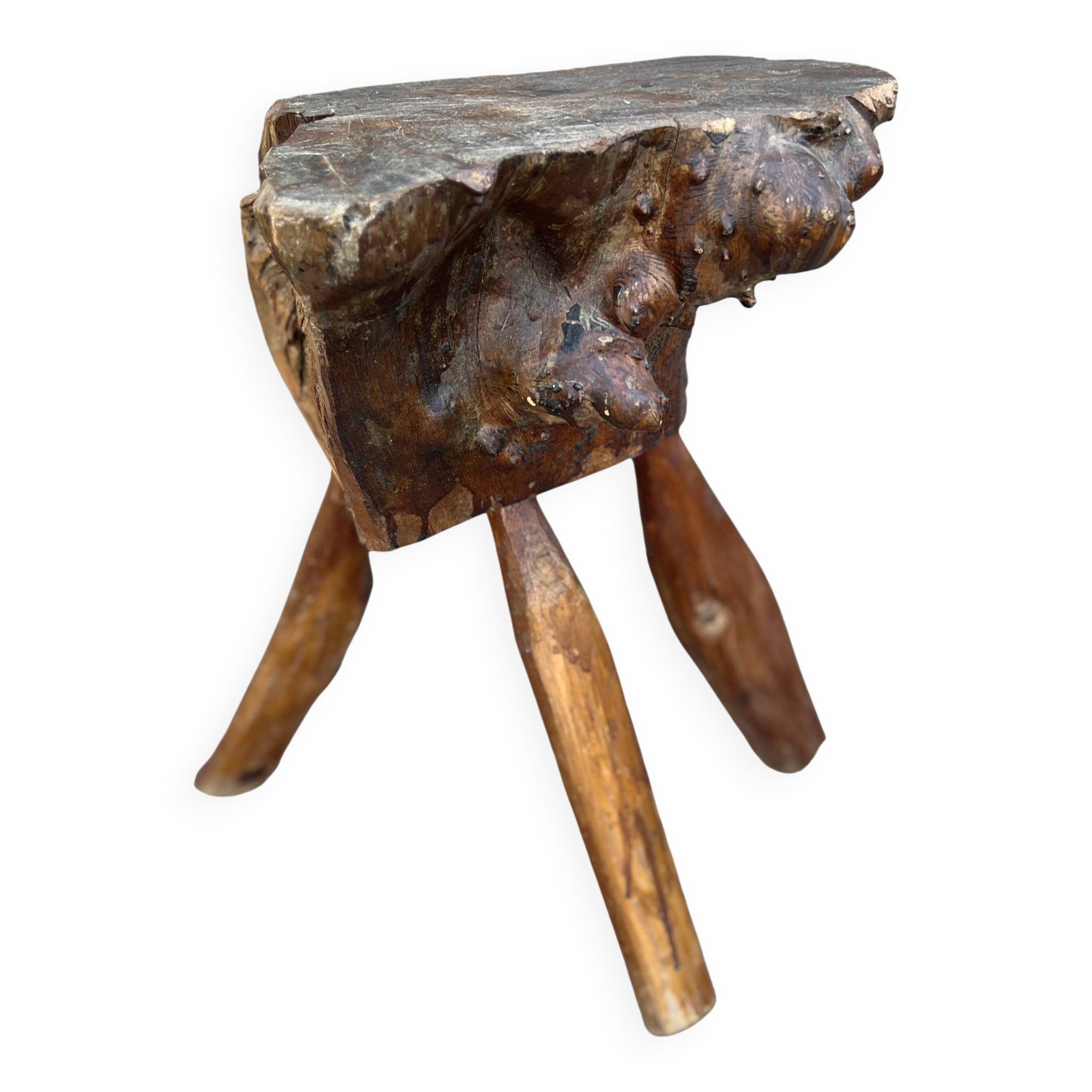 Solid Wood Chopping Block Stool – Organic Sculpture H54cm