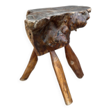 Tabouret Billot en Bois Massif – Sculpture Organique H54cm