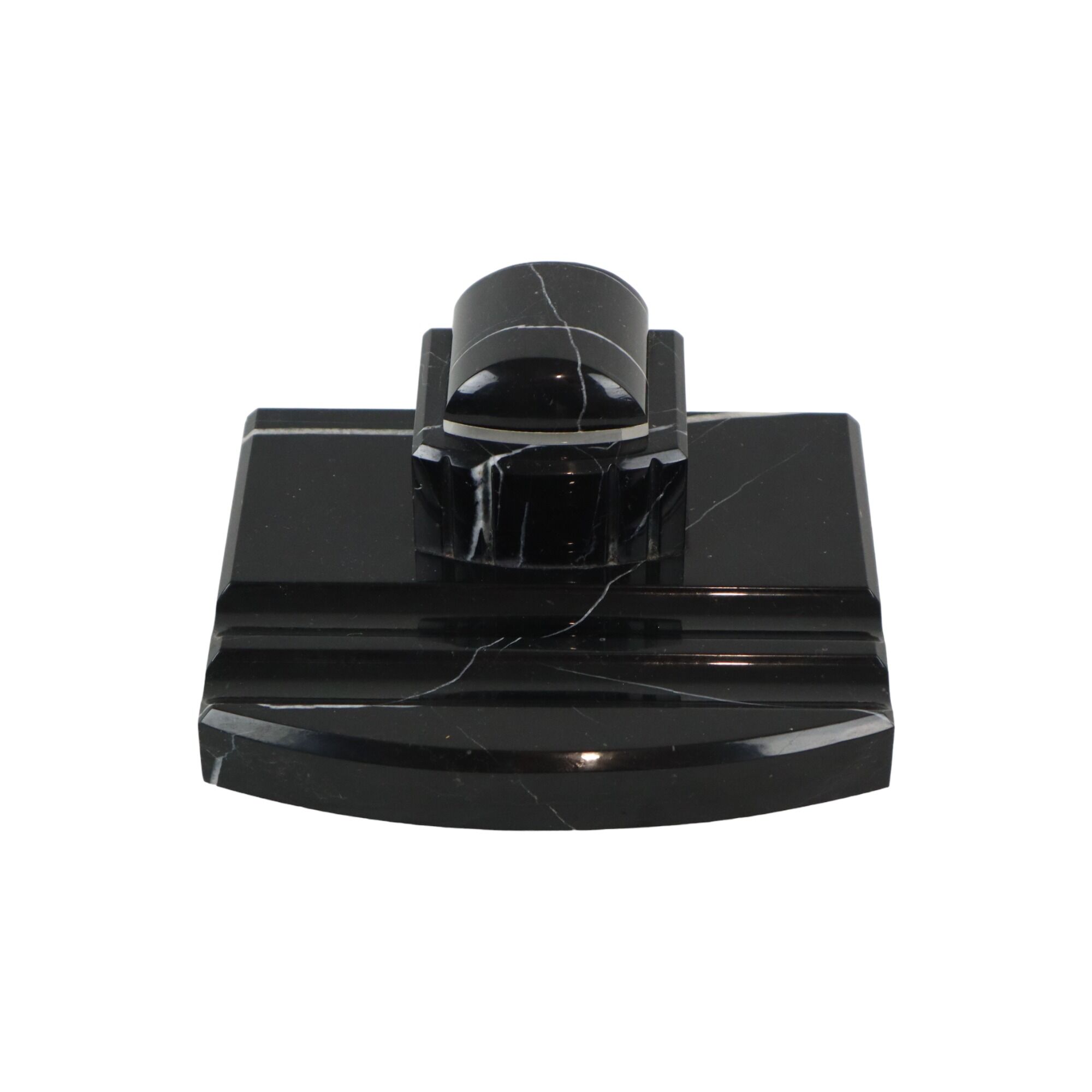 Art deco inkwell desk set black veined marble inkwell pen holder