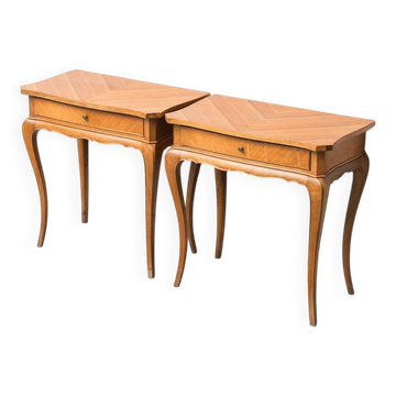 Pair of vintage wooden bedside tables from the 1950s modernism