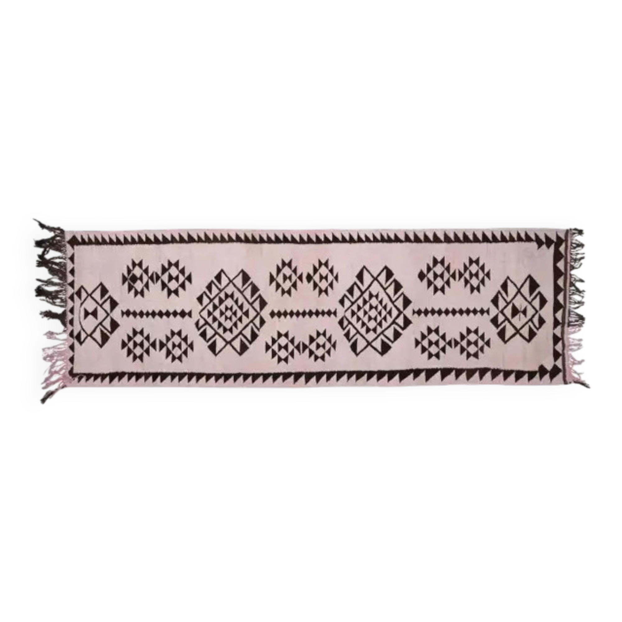 1970s vintage Turkish Oushak handmade wool cotton pink runner rug 98x317