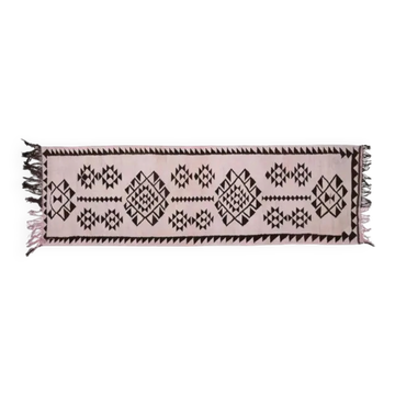 Tapis de couloir turc Oushak fait main en laine et coton rose, années 1970