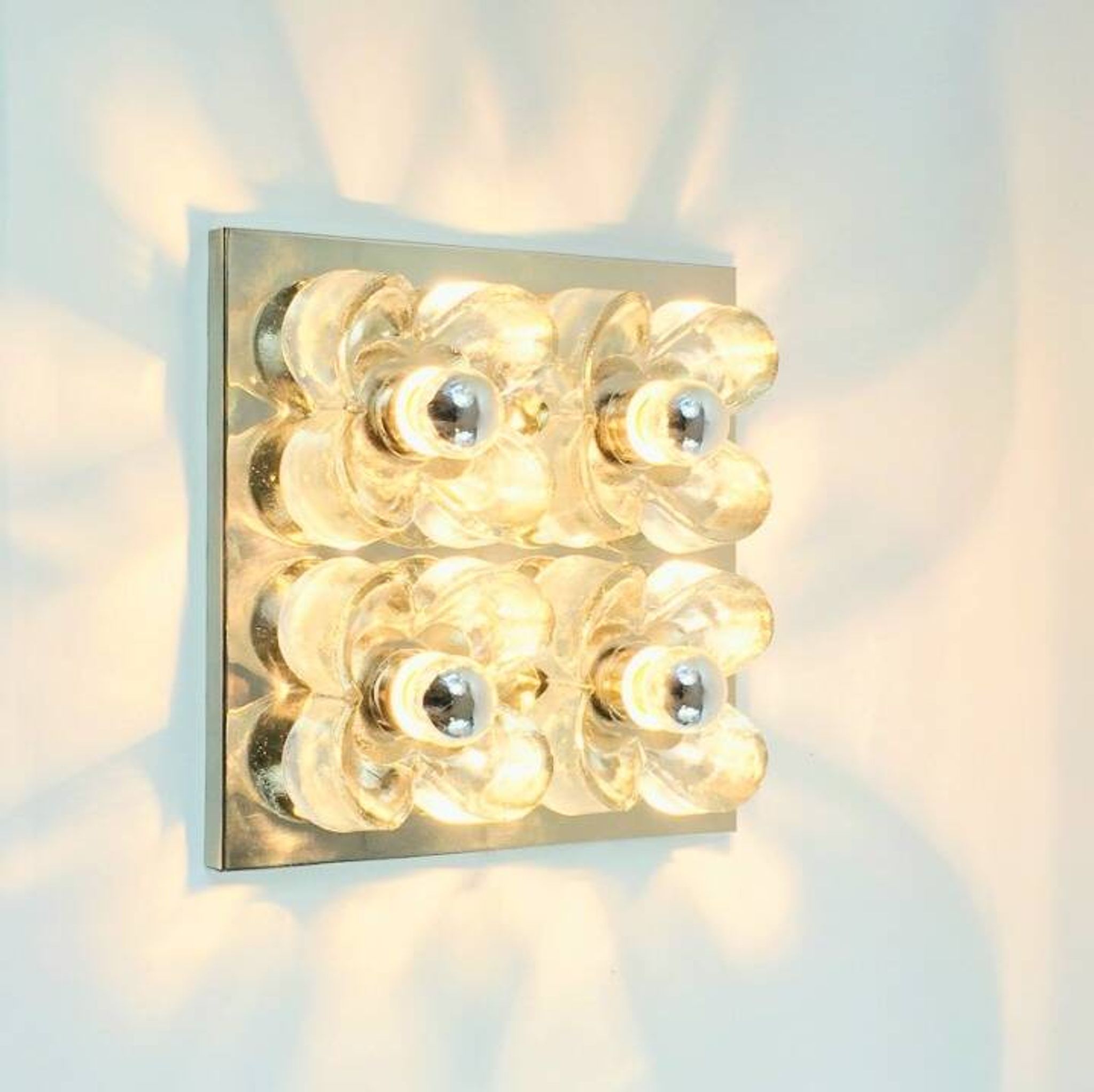 XL Mid Century floral wall light in glass and chrome by Sische, 1960s.