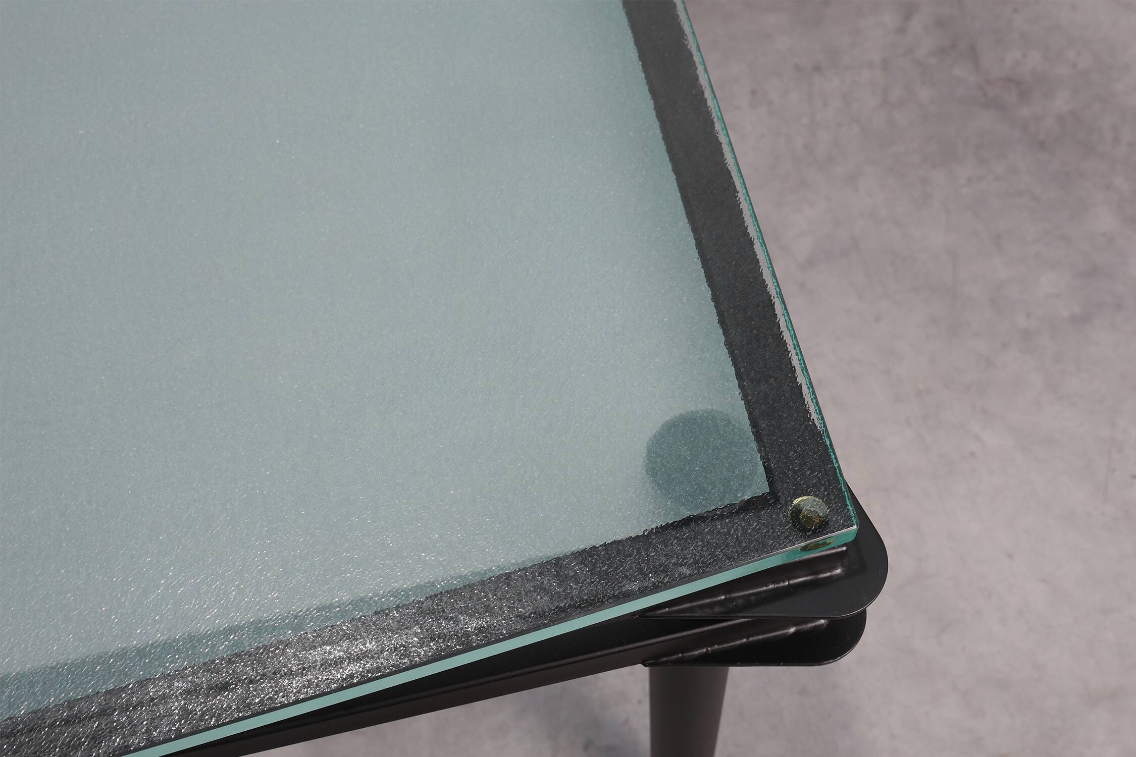 Modernist Dining Table with Black Metal Base and Glass Top, Belgium 1980s