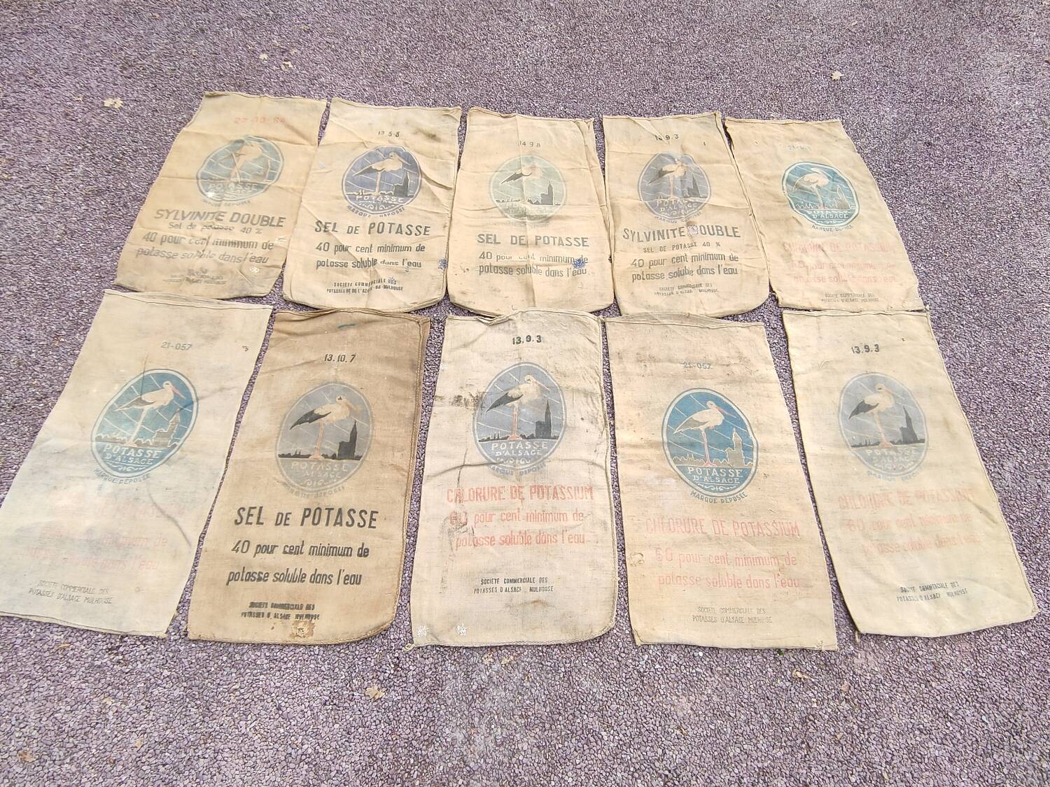 Set of 10 Potasse d'Alsace jute bags