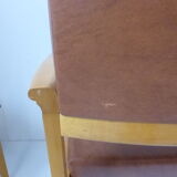 Pair of chairs 1950 Brown leatherette & oak vintage 50's
