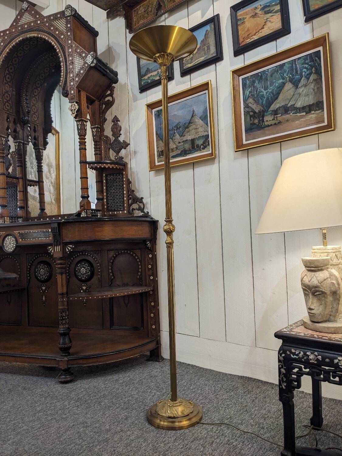 Louis XV floor lamp with bronze reflector by Lucien Gau