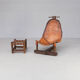 60s Brazilian brutalist patchwork leather lounge fauteuil with hocker