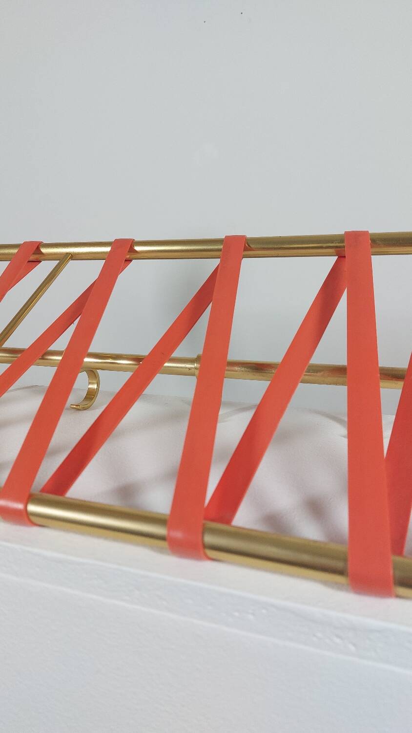 Vintage mid century wall mount brass wardrobe coat rack